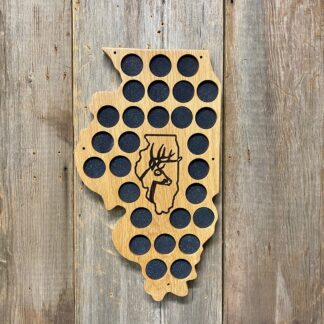 Illinois 28 Pin Red Oak Plaque with Wood Burned Deer Logo